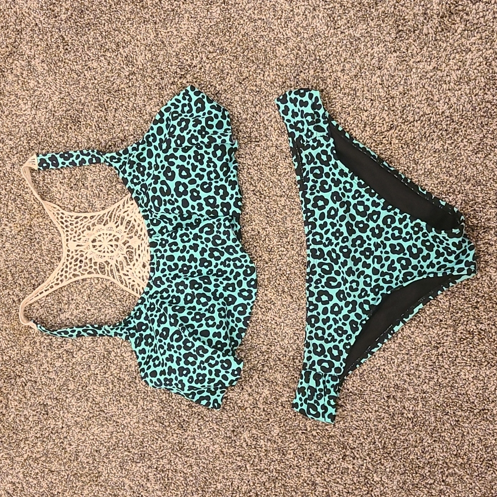 YMI Leopard Print Ruffle Top Bikini Two-Piece Swimsuit